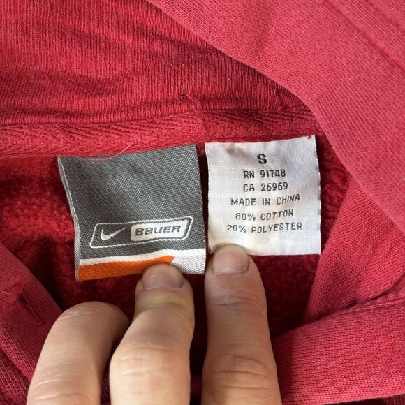 Vintage Nike Bauer Hockey Hoodie Youth S Red Sweatshirt Center Swoosh 90s Y2K - Picture 11 of 15